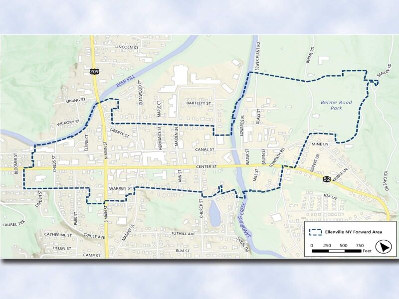 The NYForward target area is the Historic Ellenville Downtown Business District. It encompasses the historic core of the Village of Ellenville, designed to focus investment on the most densely-built, walkable parts of the municipality, covering approximately 0.25 square miles or 160 acres.